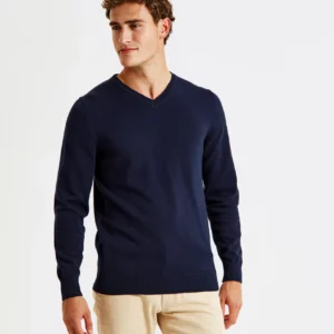 pull col v homme en coton mélangé